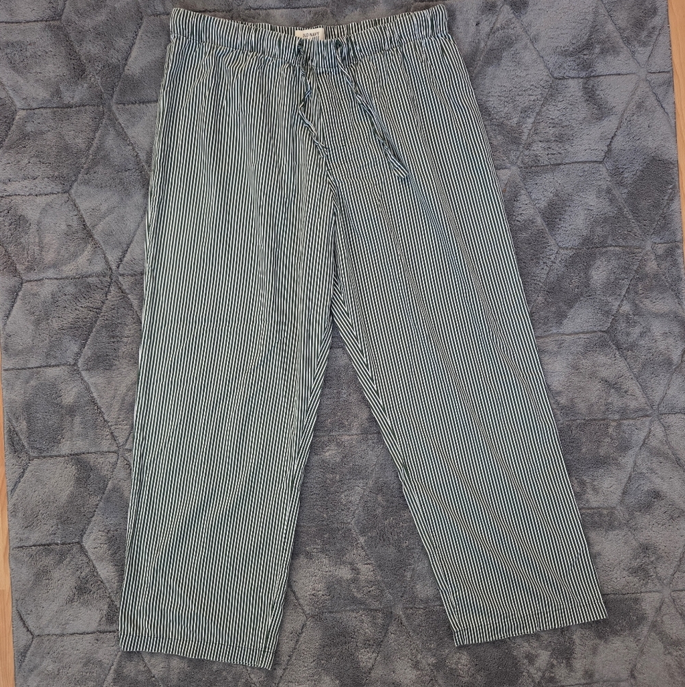 Old Navy Green and White Striped Pull On Cotton Lounge Pants XL Vacation Travel - Picture 2 of 7